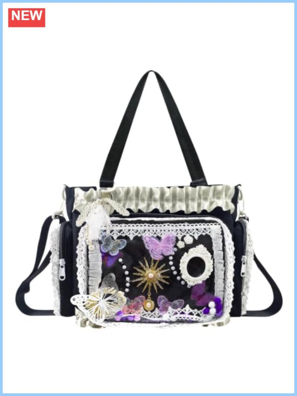 Ita Bag Anime Pin Display Crossbody Tote Canvas Harajuku Lace